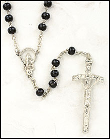 Black Wood Round Bead Rosary